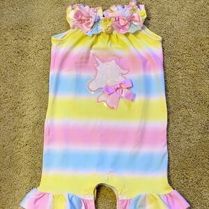 Bonnie Baby Girls Pastel Unicorn Romper 24m NWOT